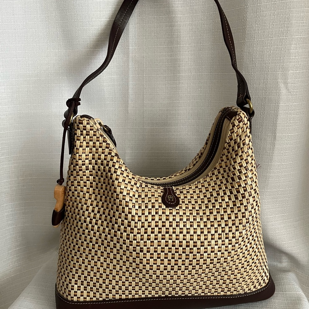 Etienne Aigner Woven Cream and Brown Shoulder Bag